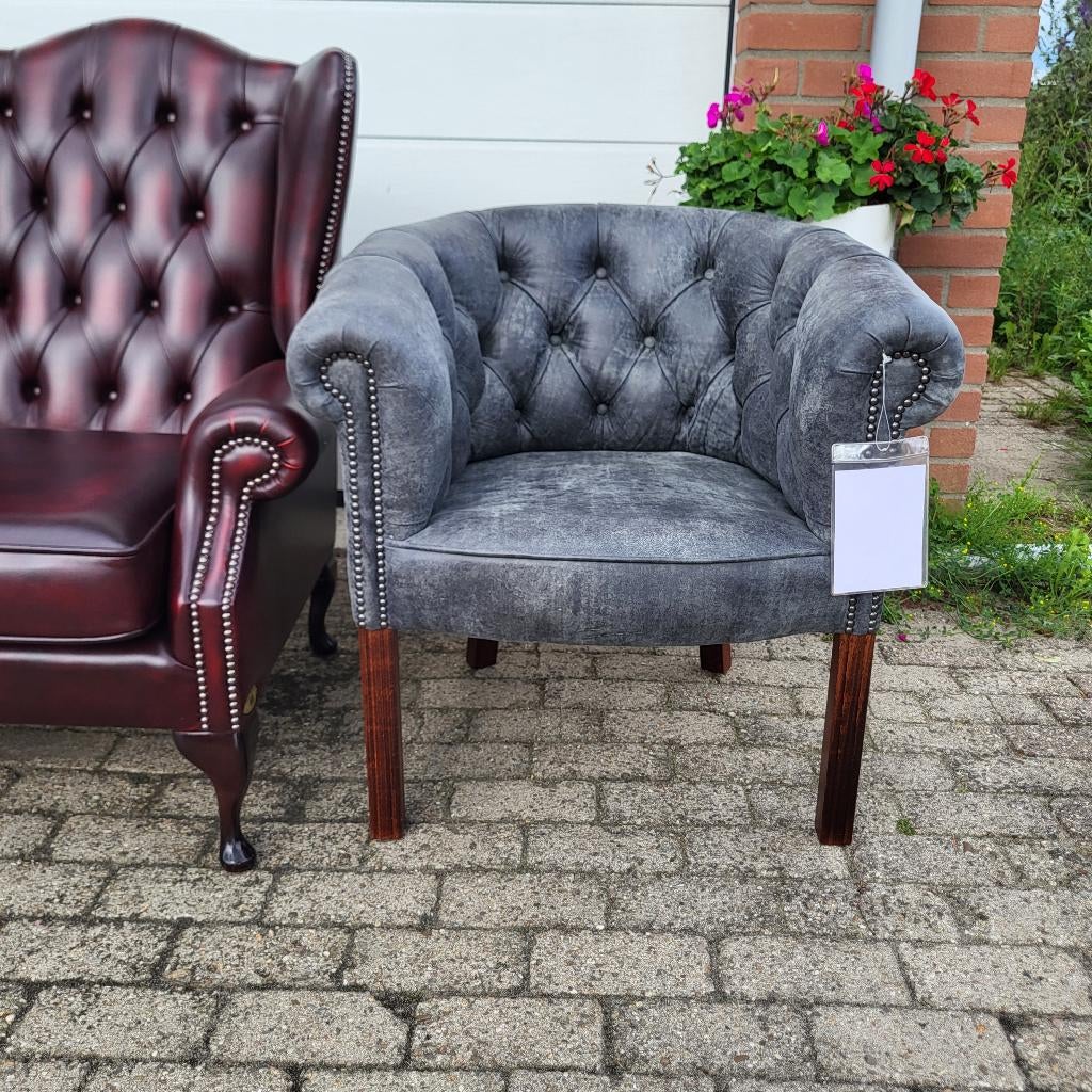 Chesterfield club chair, fauteuil zwart vintage, Huis en Inrichting, Fauteuils, Ophalen of Verzenden, Zo goed als nieuw, 50 tot 75 cm
