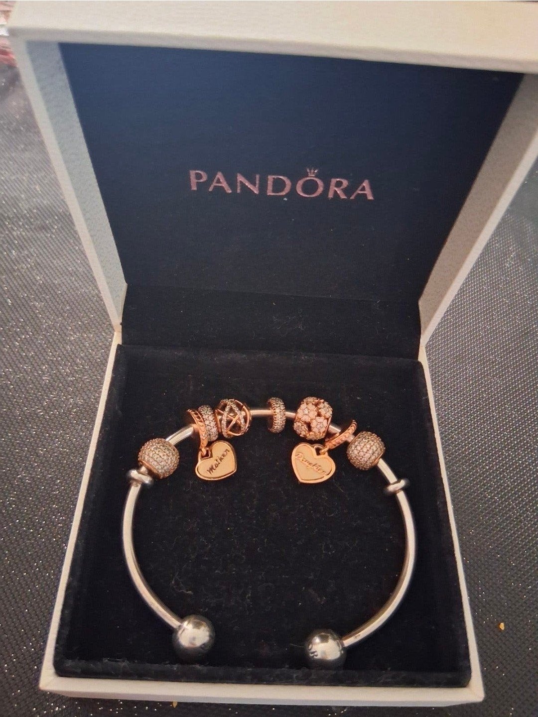 Pandora armband rosé met zilver, Ophalen of Verzenden, Zo goed als nieuw, Met bedels of kralen, Zilver