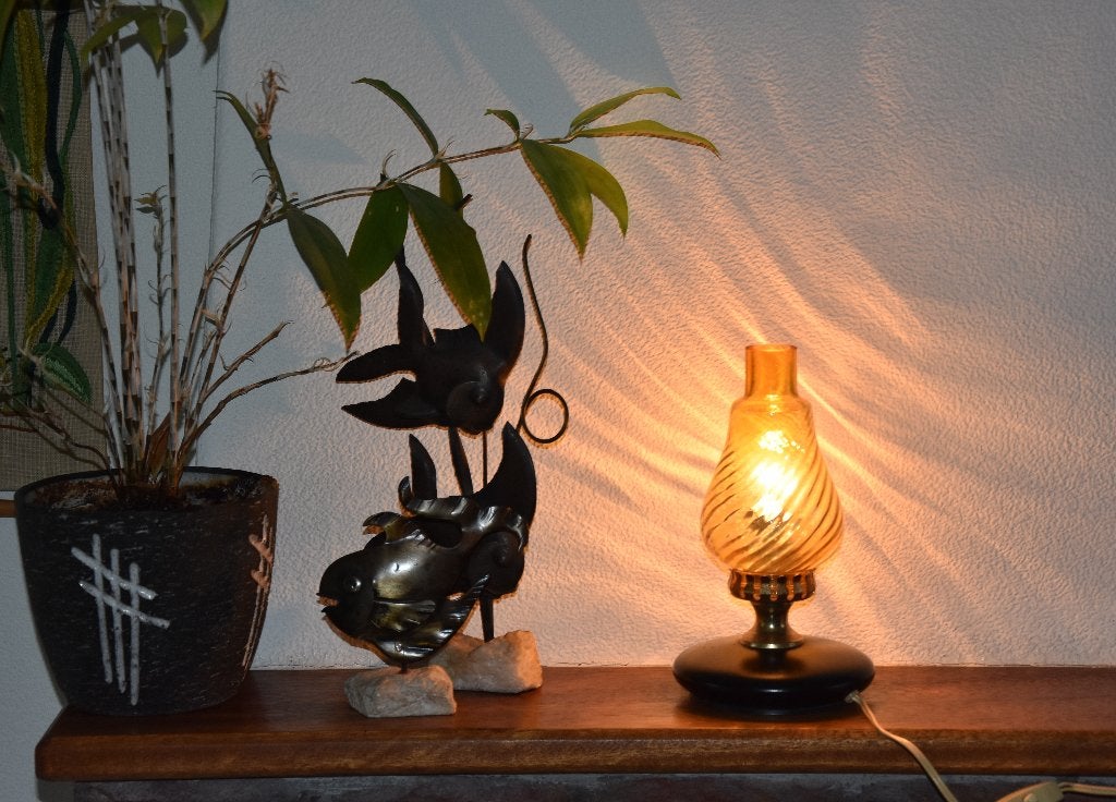 Vintage Amberkleur GlazenTafellamp, Ophalen, Gebruikt, Overige merken, Vintage