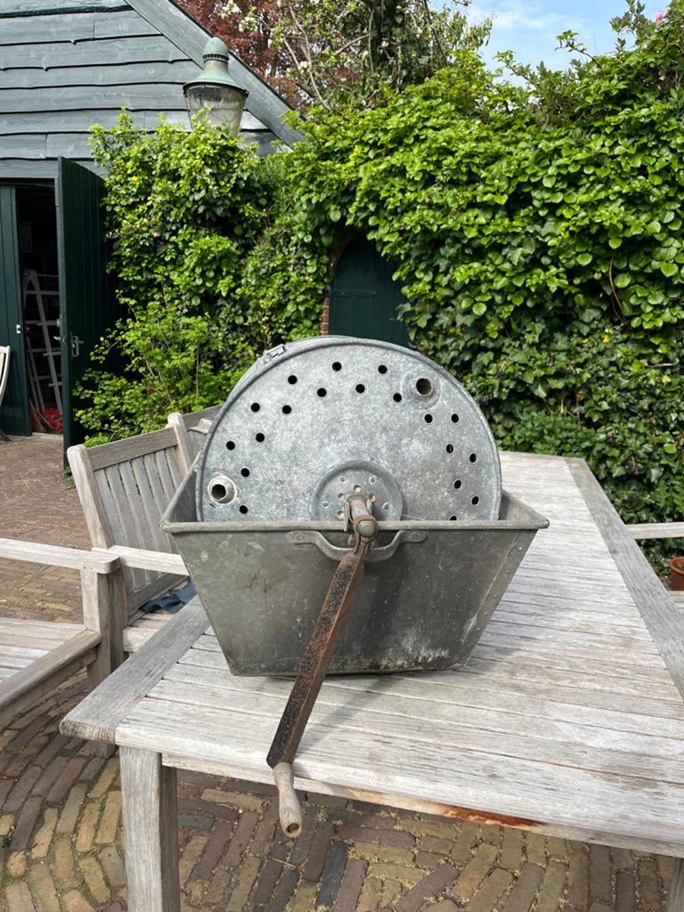 Antieke Zinken Wasautomaat / Wasmachine met Zwengel, Antiek en Kunst, Ophalen