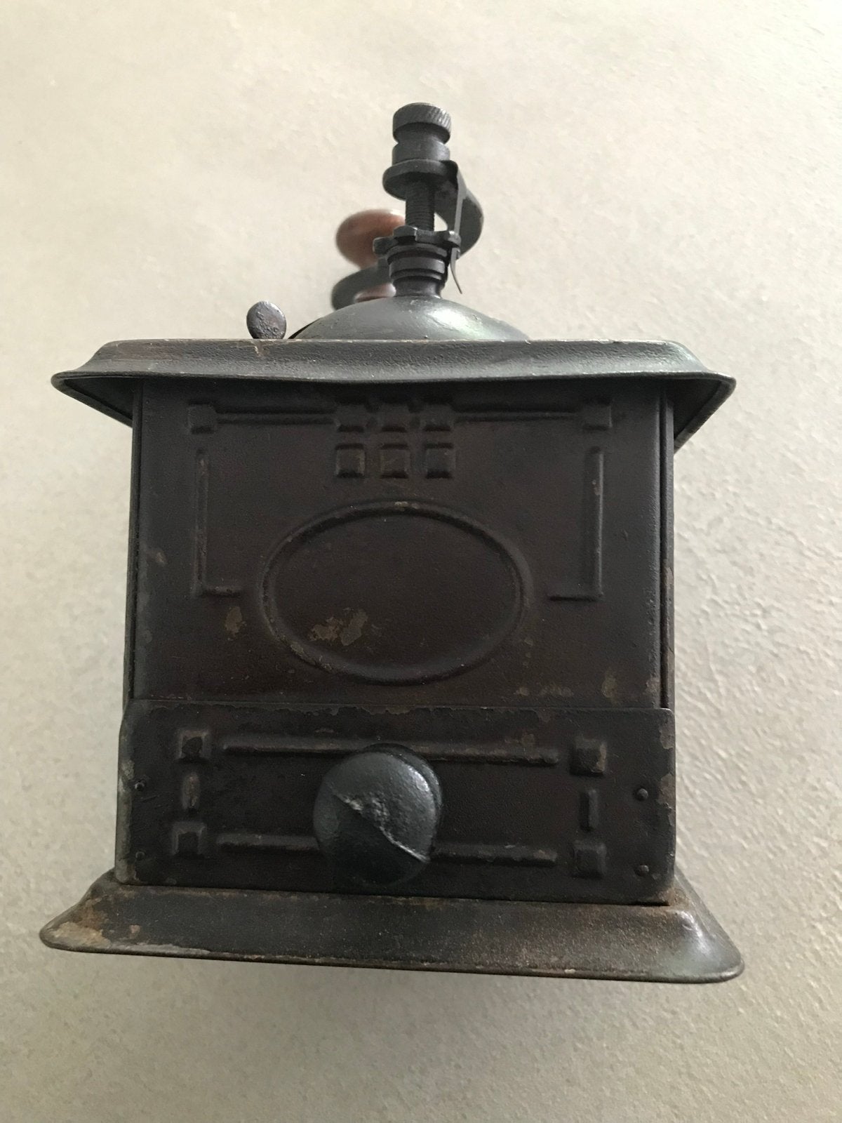 Franse antieke handkoffiemolen, Antiek en Kunst, Ophalen of Verzenden