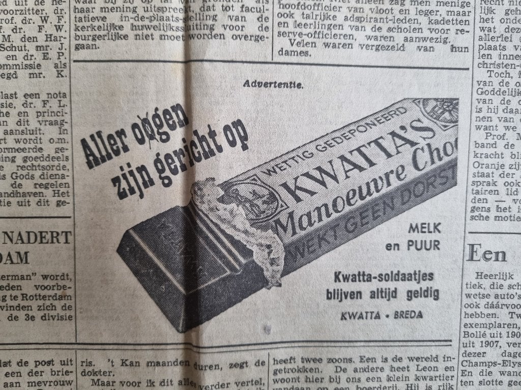 Advertenties Kwatta's chocolade en Batavus (1950), Ophalen of Verzenden, 1940 tot 1960, Knipsel(s)