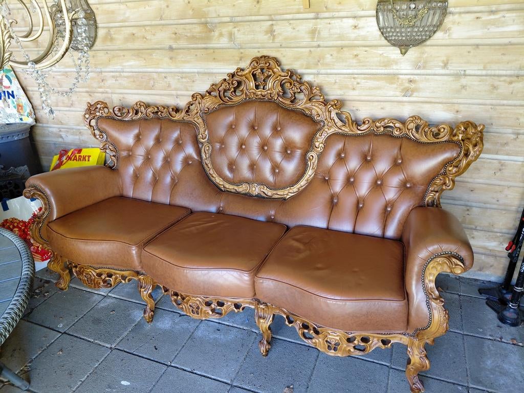 3 zits leren bank Barok, Huis en Inrichting, Banken | Sofa's en Chaises Longues, Gebruikt, Barok, Driepersoons, 75 tot 100 cm