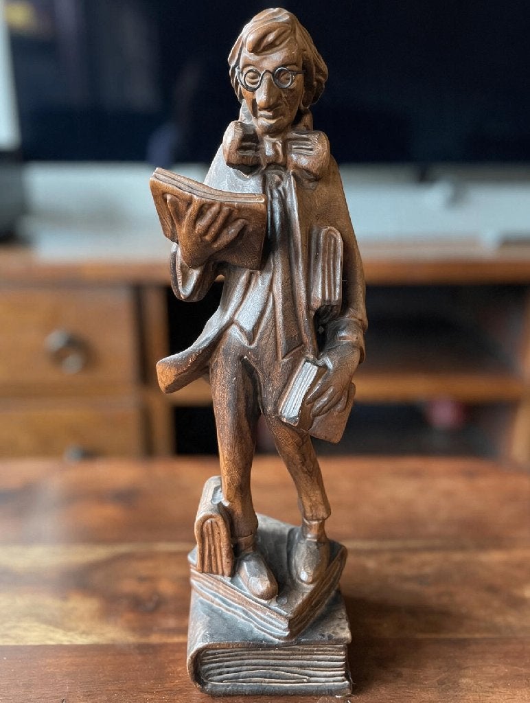 Groot houten beeld boekhandelaar  – 40 cm, Ophalen, Houtsnijwerk, Handgemaakt, 20 - 50 cm