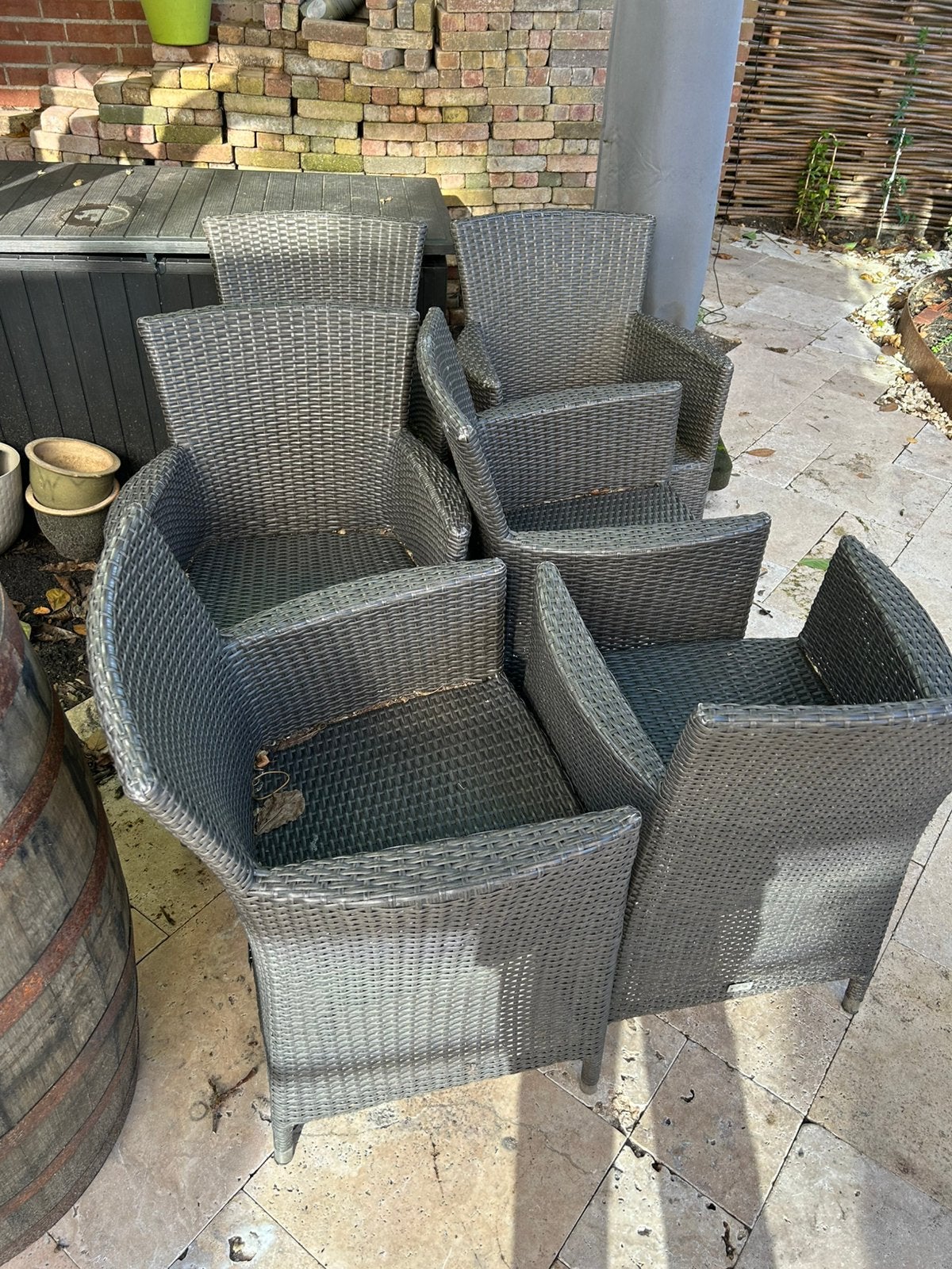 6 Eettafelstoelen voor in de tuin wicker antraciet, Ophalen, Zo goed als nieuw, Wicker