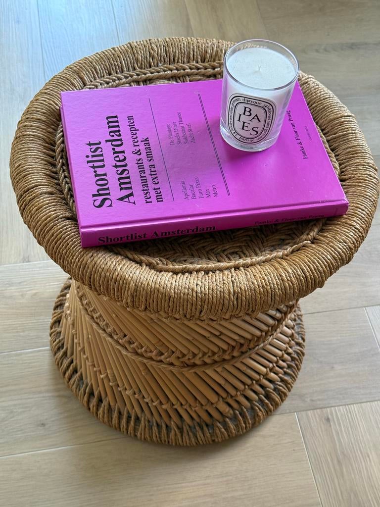 Rotan krukje, bijzettafel, plantentafeltje, Ophalen, Zo goed als nieuw, Overige materialen