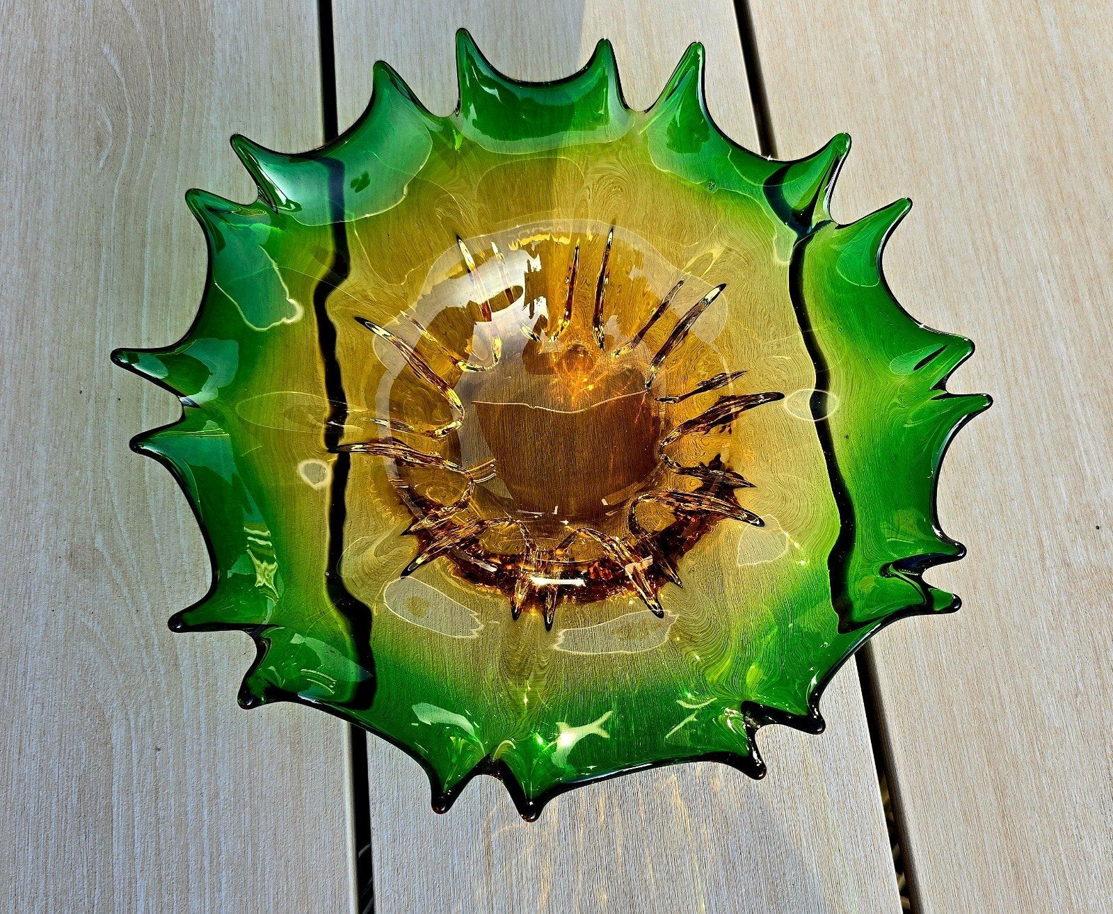 Murano Glazen Schaal – Groen & Amber Jaren 70, Antiek en Kunst, Verzenden