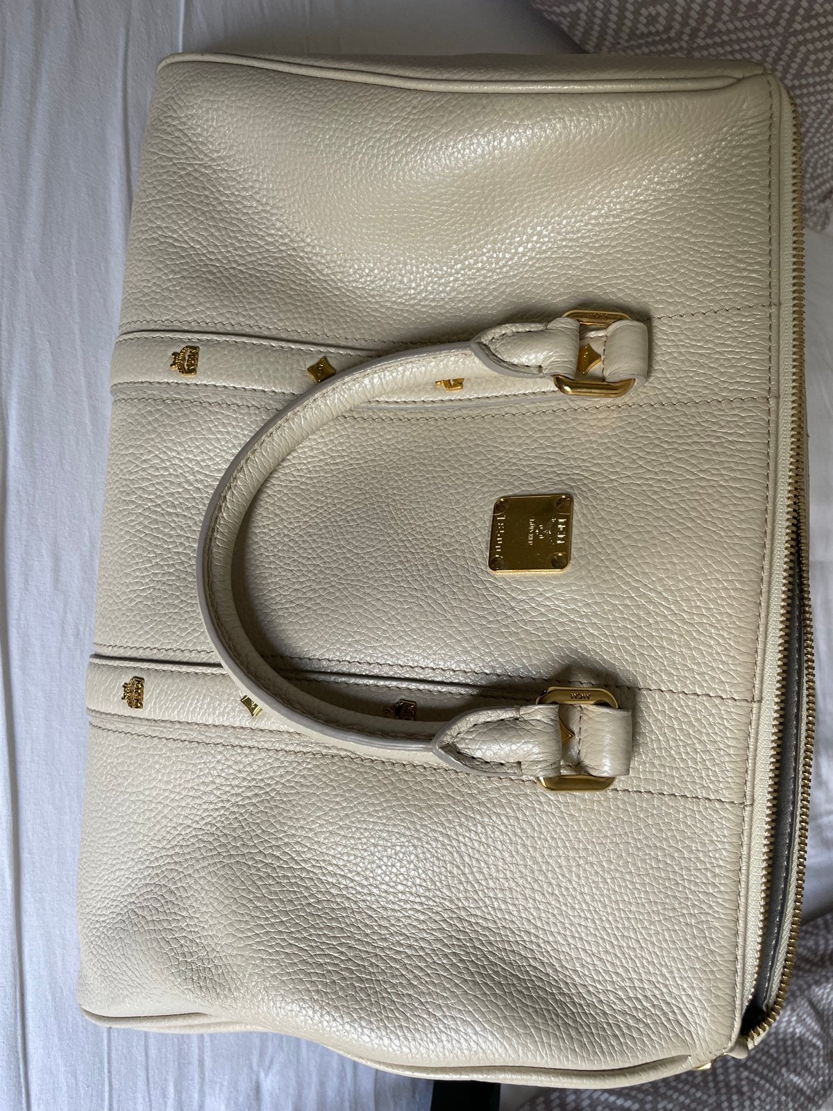 MCM Handtas - Crème leer met gouden details, Ophalen of Verzenden, Zo goed als nieuw, Beige, Handtas