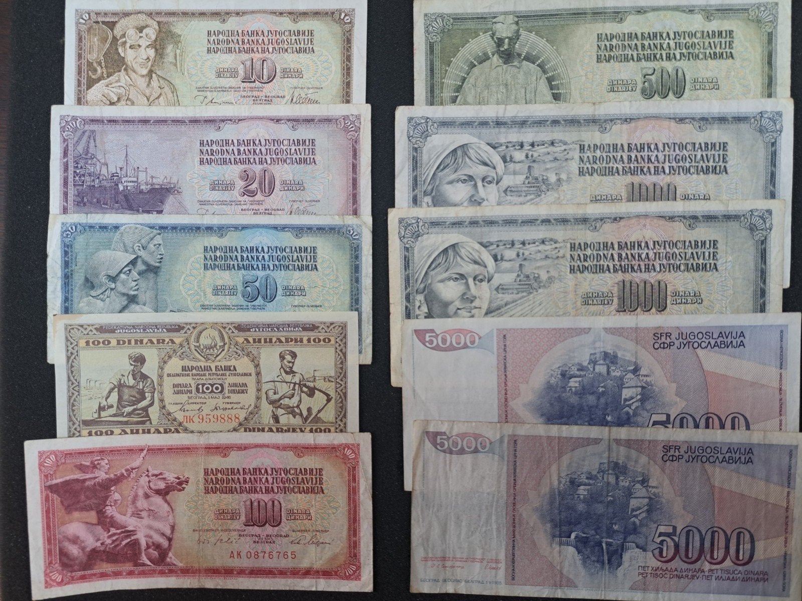 Set van 10 Joegoslavische bankbiljetten - Diverse waarden, Ophalen of Verzenden, Setje
