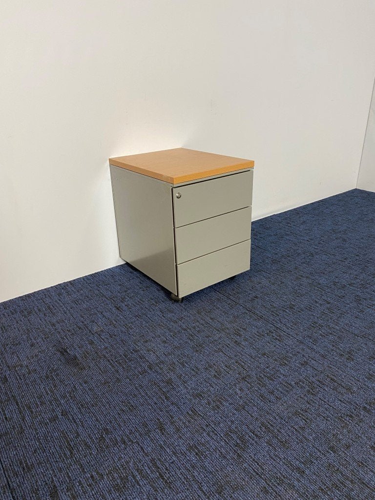 Ladeblok, aluminium, beuken topblad, 3 laden, Huis en Inrichting, Ophalen, Minder dan 50 cm, Gebruikt, 3 of 4 laden