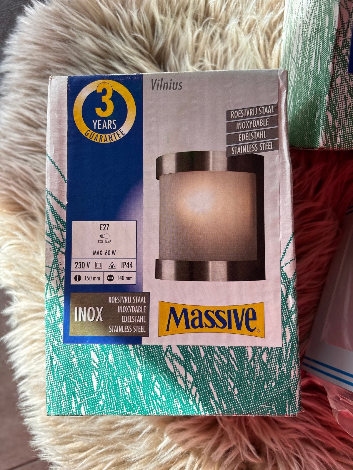 Massive Vilnius Buitenlamp RVS E27 IP44, Minder dan 50 watt, Wandlamp, Nieuw, Ophalen of Verzenden