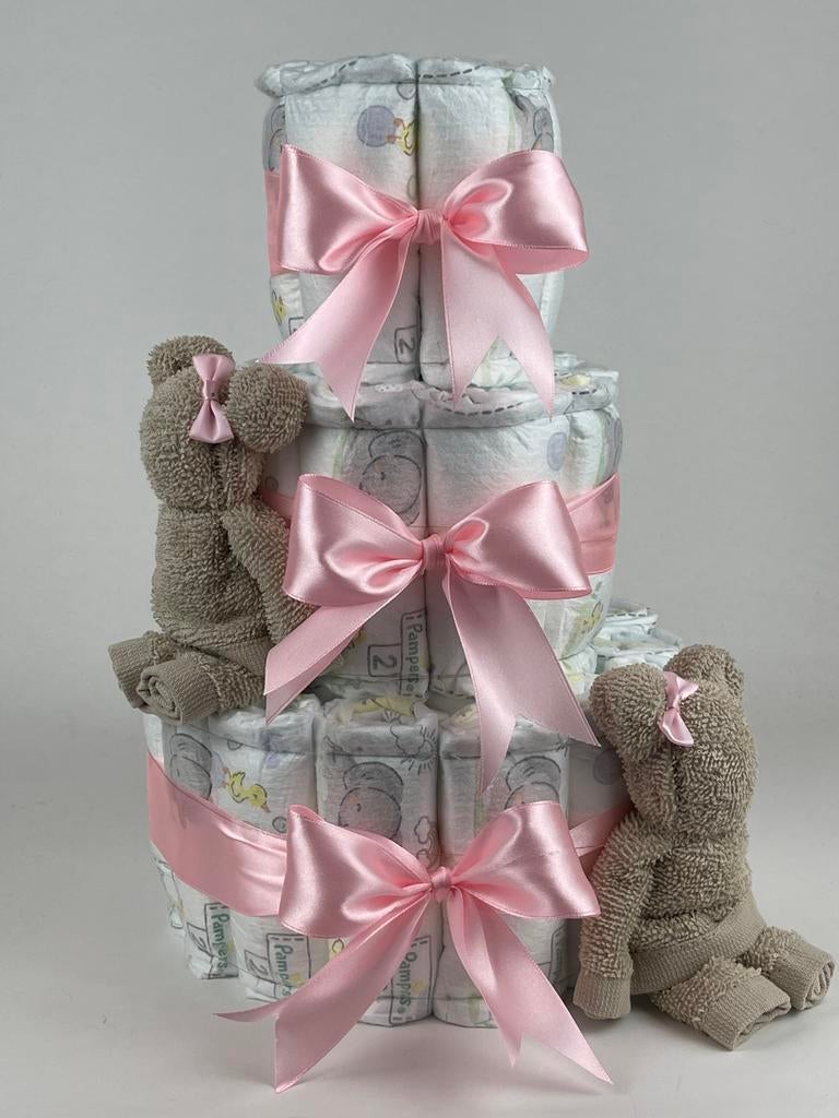 Luiertaart meisje beren cream roze, Kinderen en Baby's, Kraamcadeaus en Geboorteborden, Ophalen of Verzenden, Nieuw, Kraamcadeau