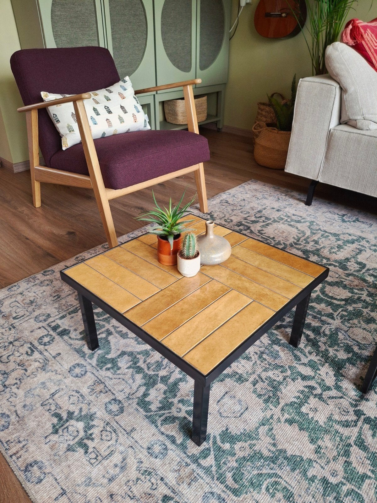 Tegel salontafel bijzettafel okergeel zwart - nieuw, Ophalen