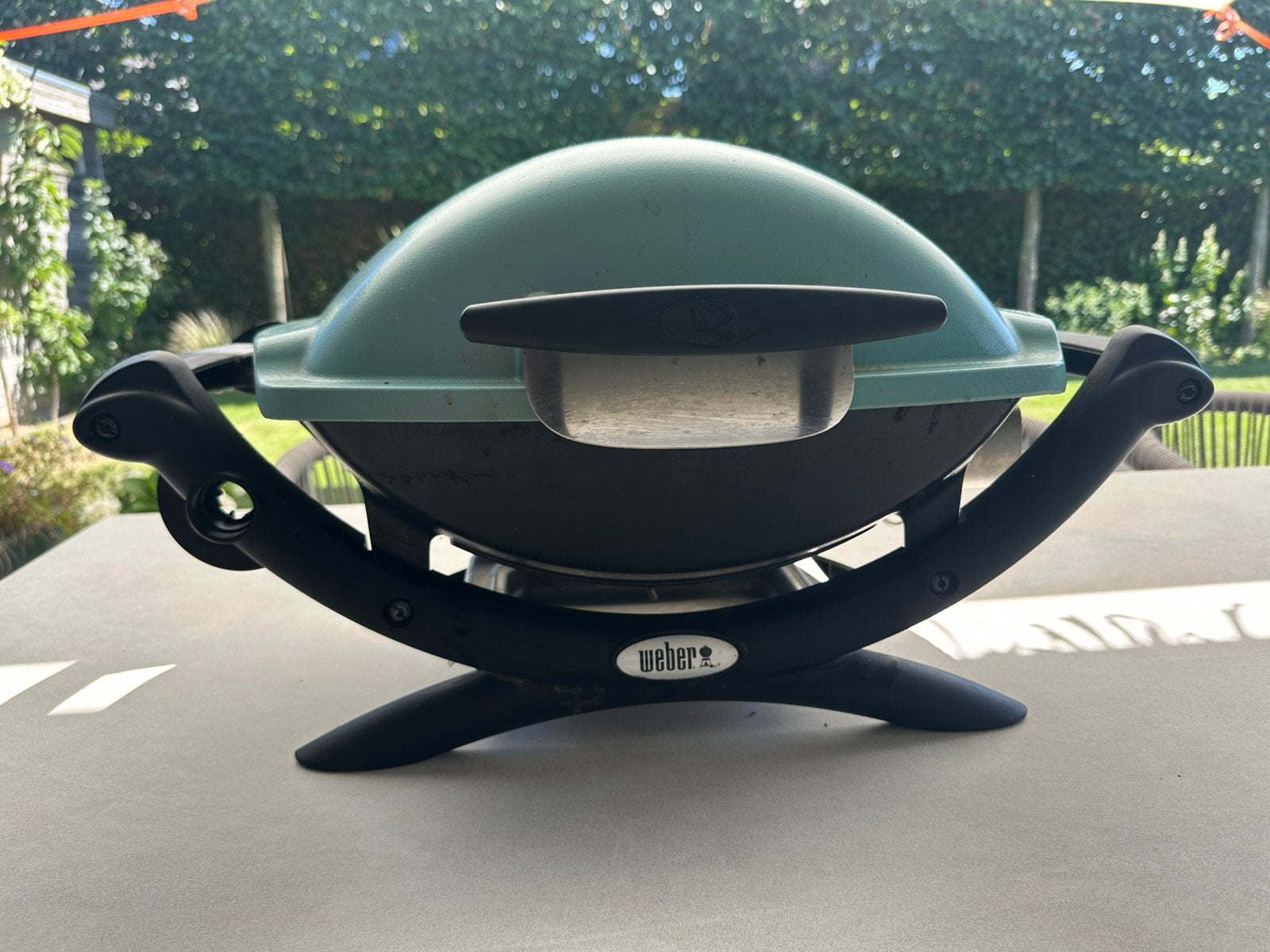 Weber Q 1400 elektrische barbecue Dark Teal + originele hoes, Ophalen, Gebruikt