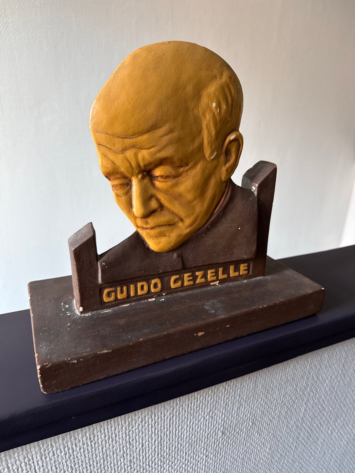 Vintage Buste Guido Gezelle - Gipsen beeld, Buste, Ophalen of Verzenden, 20 - 50 cm, Hout