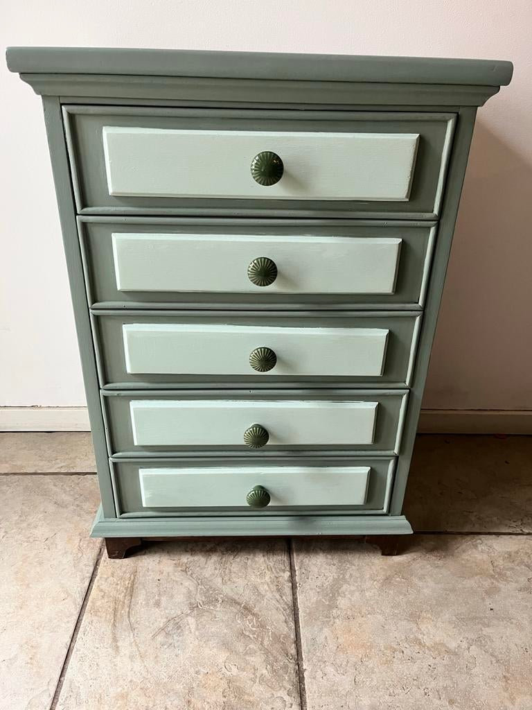 Vintage halkastje met 5 lades - Uniek en stijlvol!, Ophalen, Minder dan 50 cm, 5 laden of meer, Nieuw