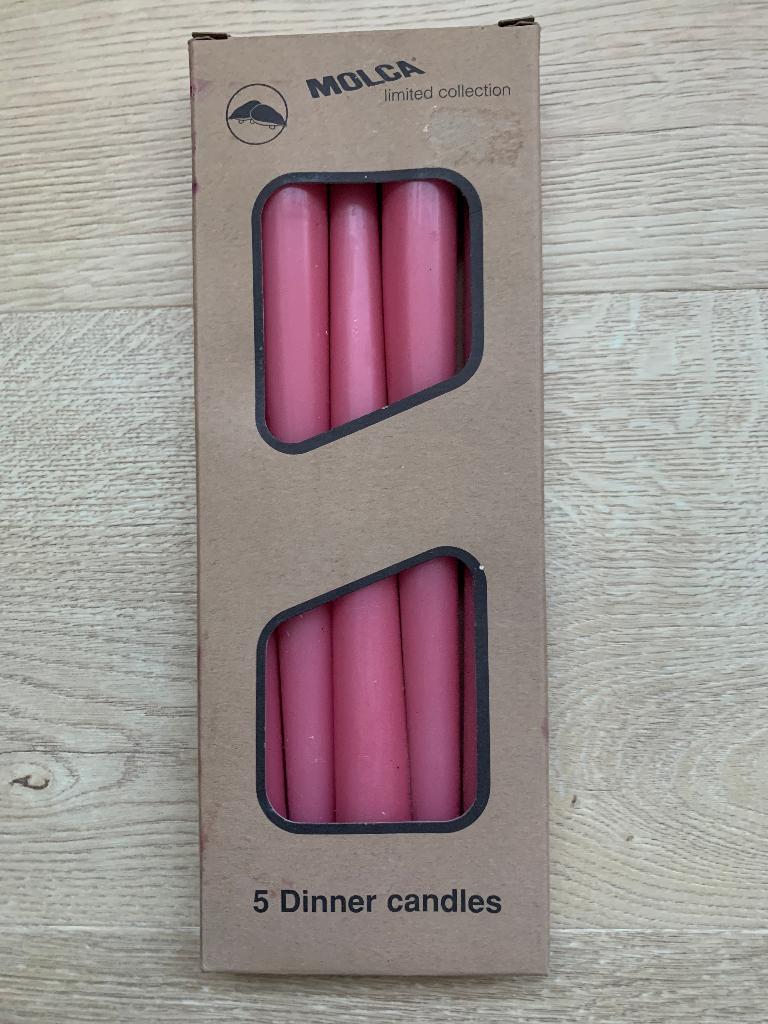 5 Roze/Rose Diner Kaarsen Merk: "Molca" Nieuw, Ophalen of Verzenden, Nieuw, Overige materialen