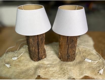 Set van 2 tafellampen van echt hout met witte kap, Ophalen, Met schakelaar, Gebruikt, Sfeerlamp