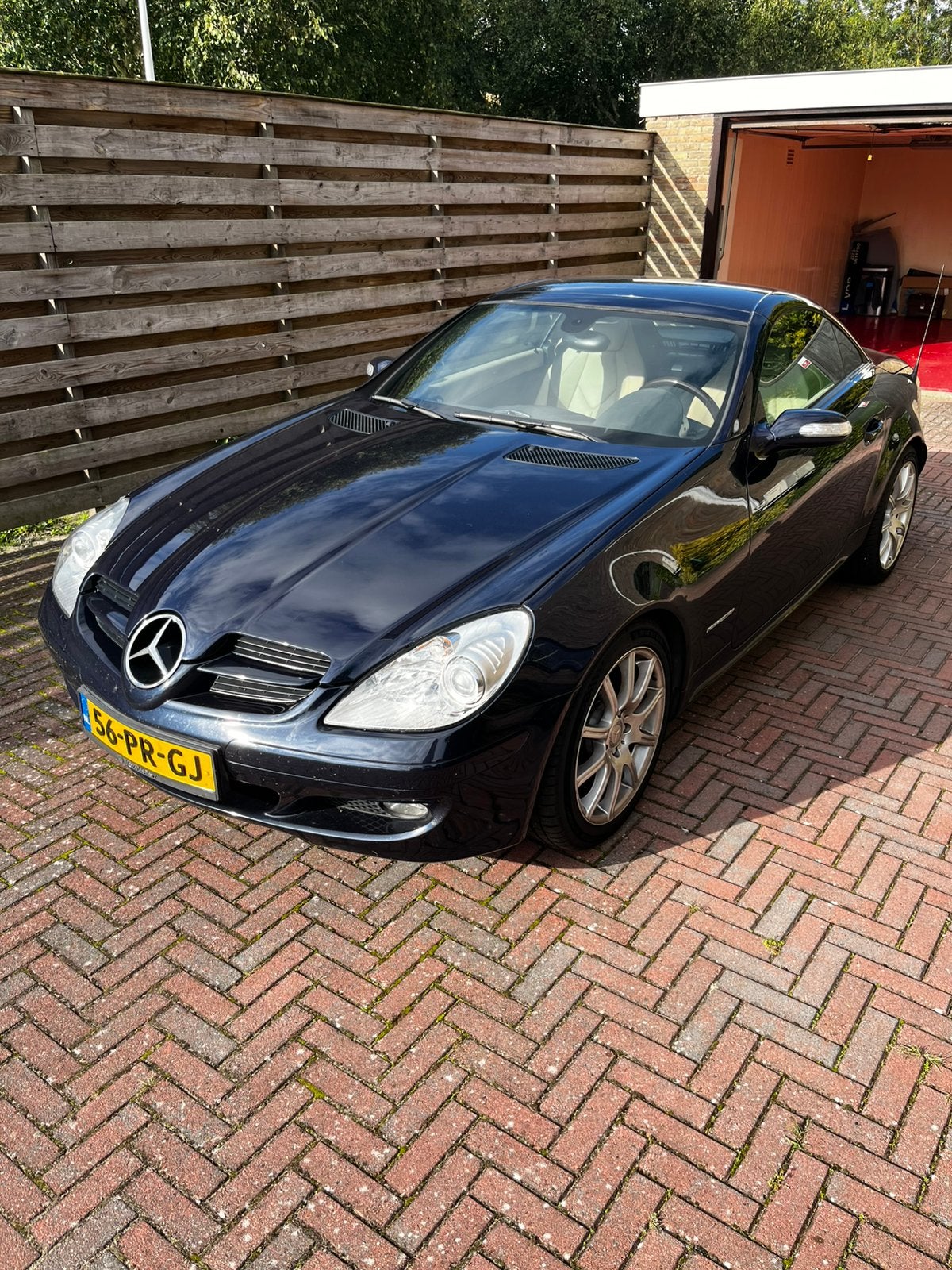 Mercedes-Benz SLK 1.8 Slk200 Kompr Roadster AUT 2004 Blauw, Auto's, Automaat, Achterwielaandrijving, Beige, 4 cilinders