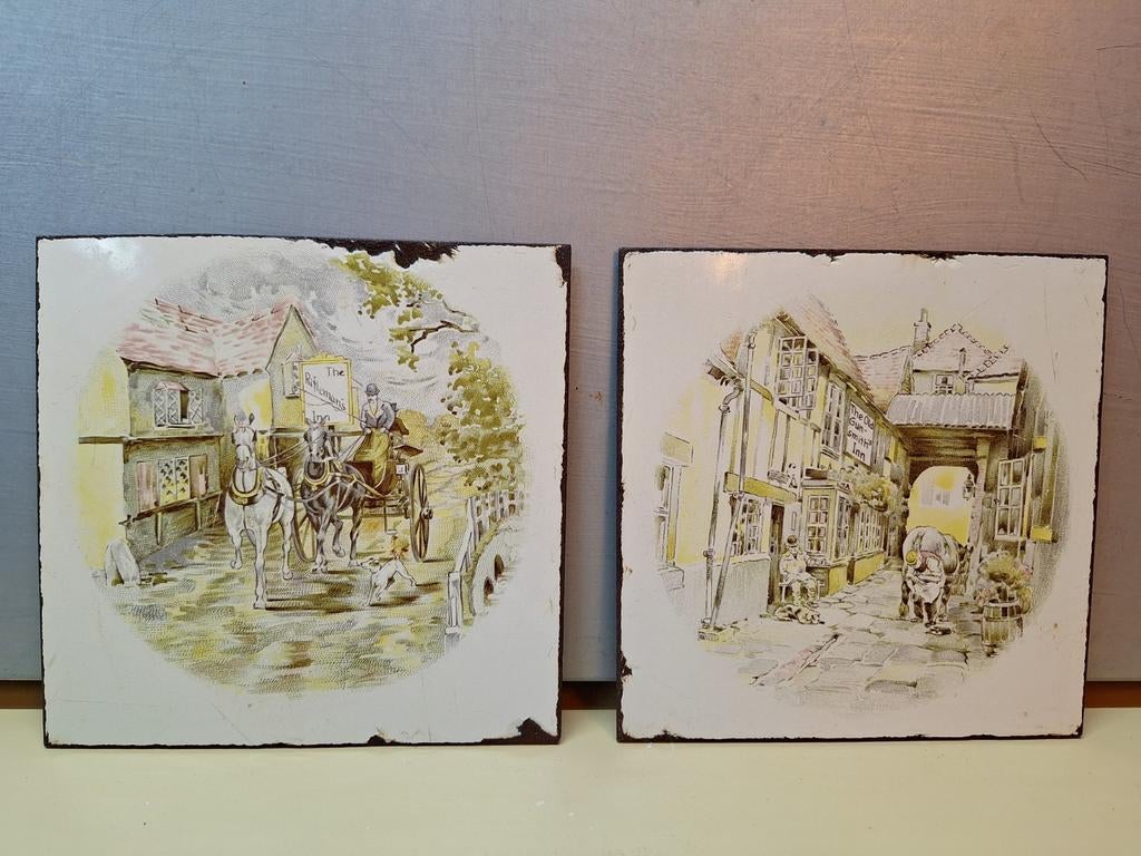 Antieke geëmailleerde tegels: Engelse pubs & paarden, Antiek en Kunst, Ophalen of Verzenden