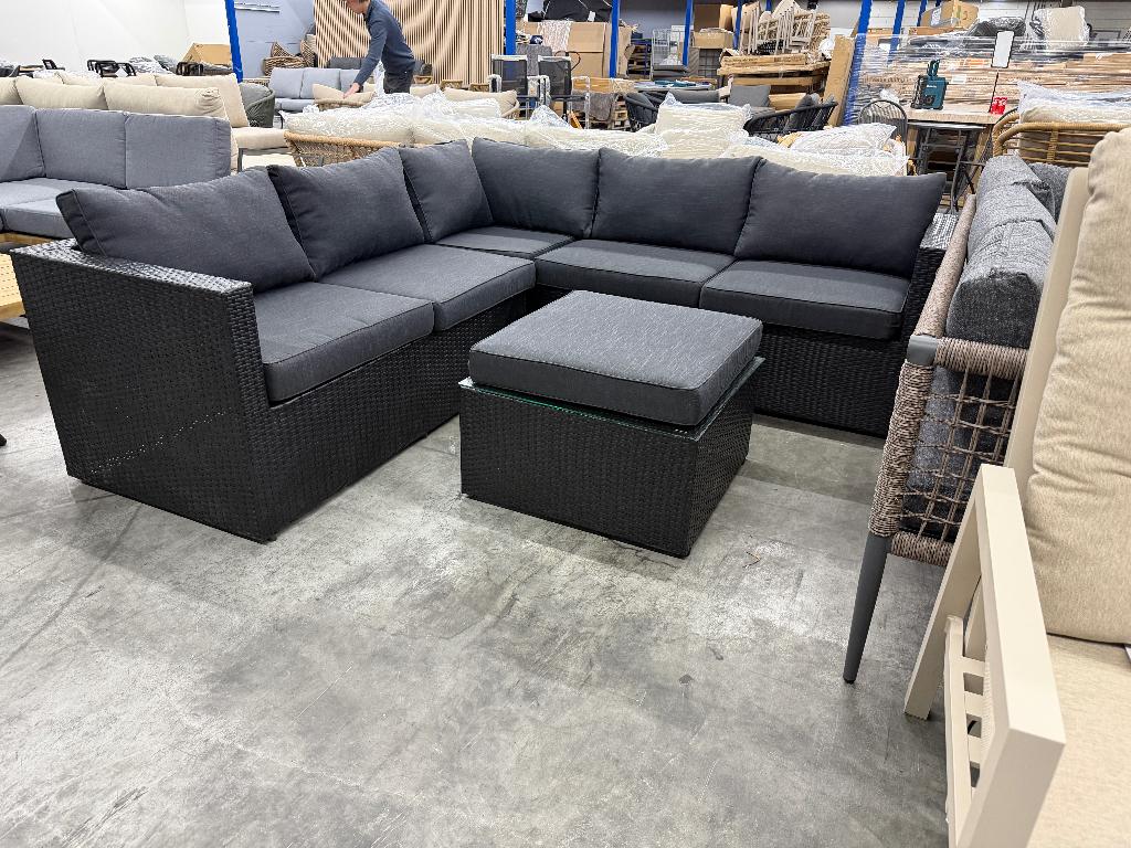 Asker hoek loungeset zwart | wicker | 210x210cm, Tuin en Terras, Tuinsets en Loungesets, Ophalen, 4 zitplaatsen, Aston Martinlaan 36