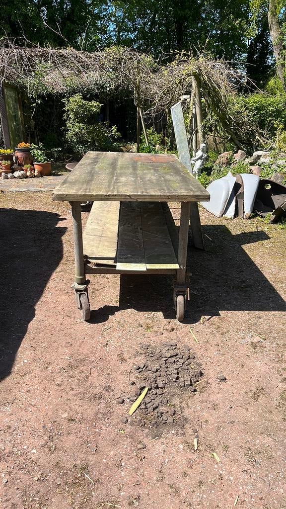 Werkbank op wielen, Ophalen, Zo goed als nieuw, Rechthoekig, Hout