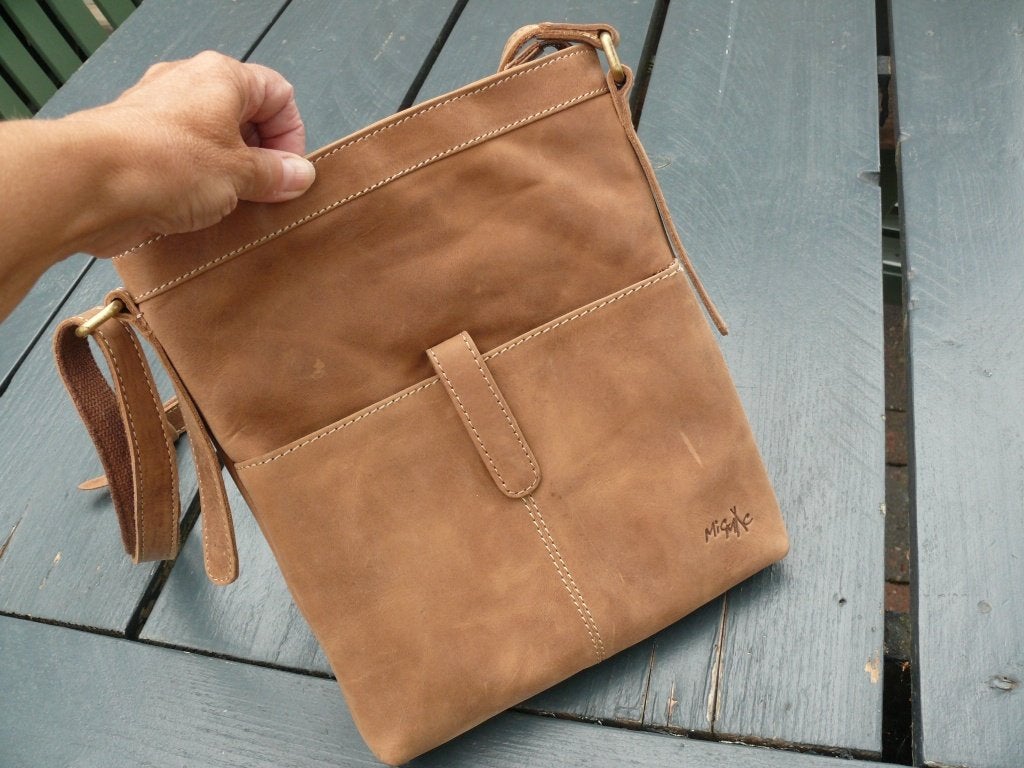 Mic Mac lederen tas als nieuw, Ophalen of Verzenden, Zo goed als nieuw, Bruin, Handtas
