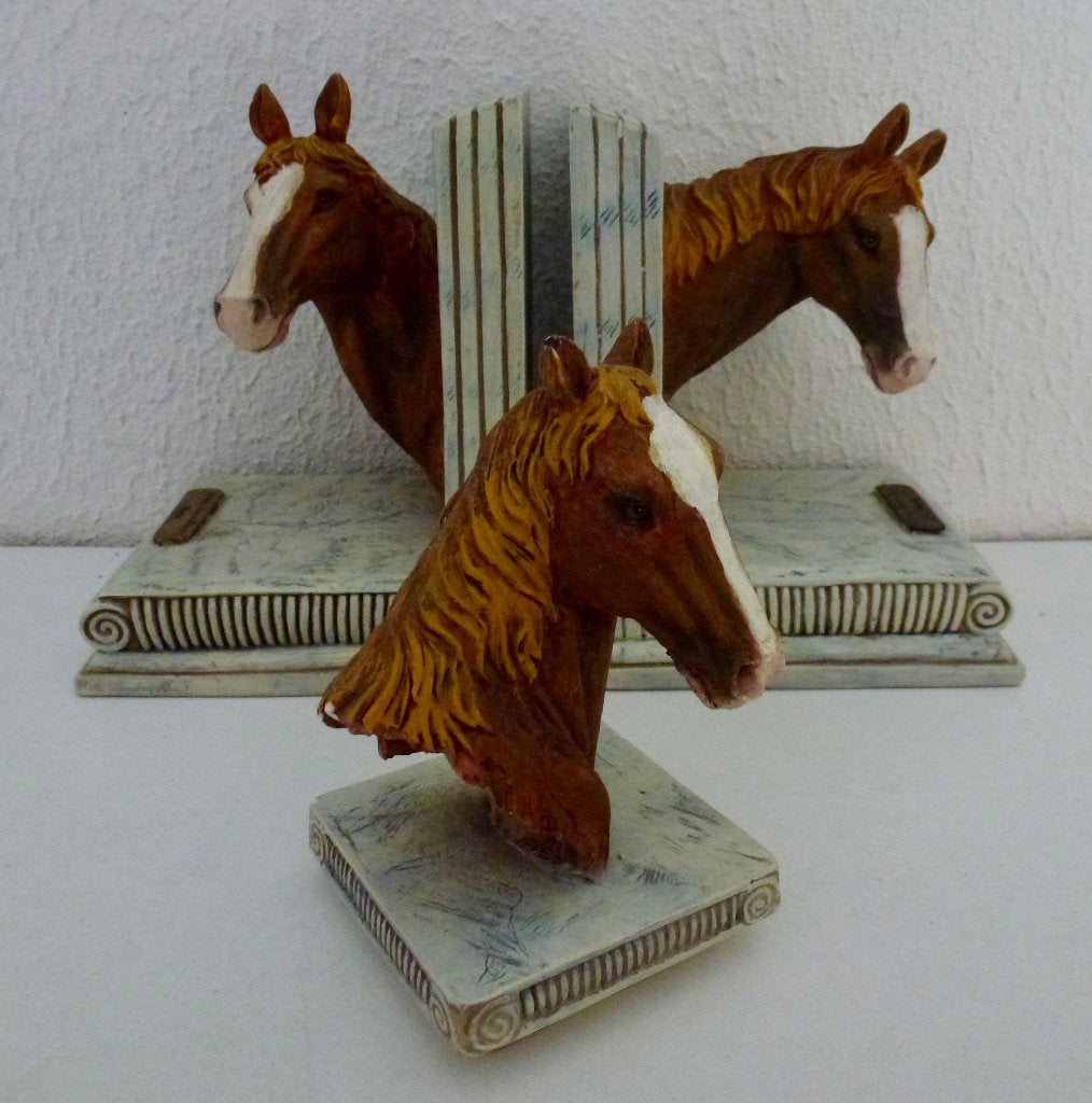 Set Vintage Boekensteunen Paardenhoofd met Presse Papier., Verzenden, Zo goed als nieuw