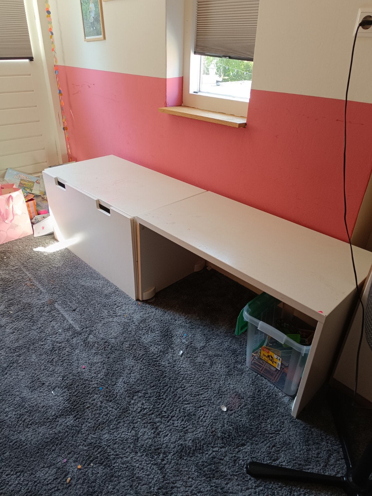 Witte opbergbank/bureau met gebruikssporen ikea, Ophalen, Gebruikt, Overige typen