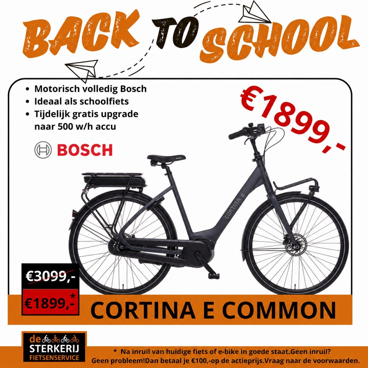 Aktie : Nieuwe Cortina E-common ebike Bosch -500 w/h, Z, Versnellingen, Nieuw, 56 cm of meer