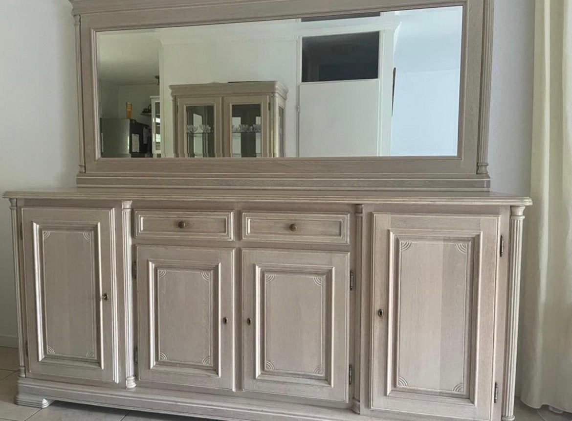 Klassieke buffetkast met spiegel - landelijke stijl, Gebruikt, Ophalen of Verzenden, Met lade(s), 150 tot 200 cm
