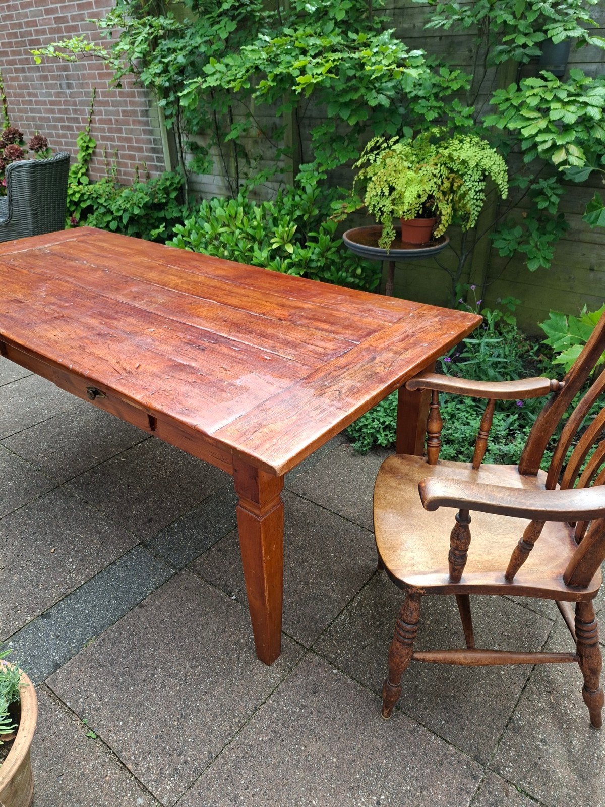MASSIEF HARDHOUTEN (TEAK) EET TAFEL SNEL OPHALEN T.E.A.B.!!, Gebruikt, 200 cm of meer, 50 tot 100 cm, Rechthoekig