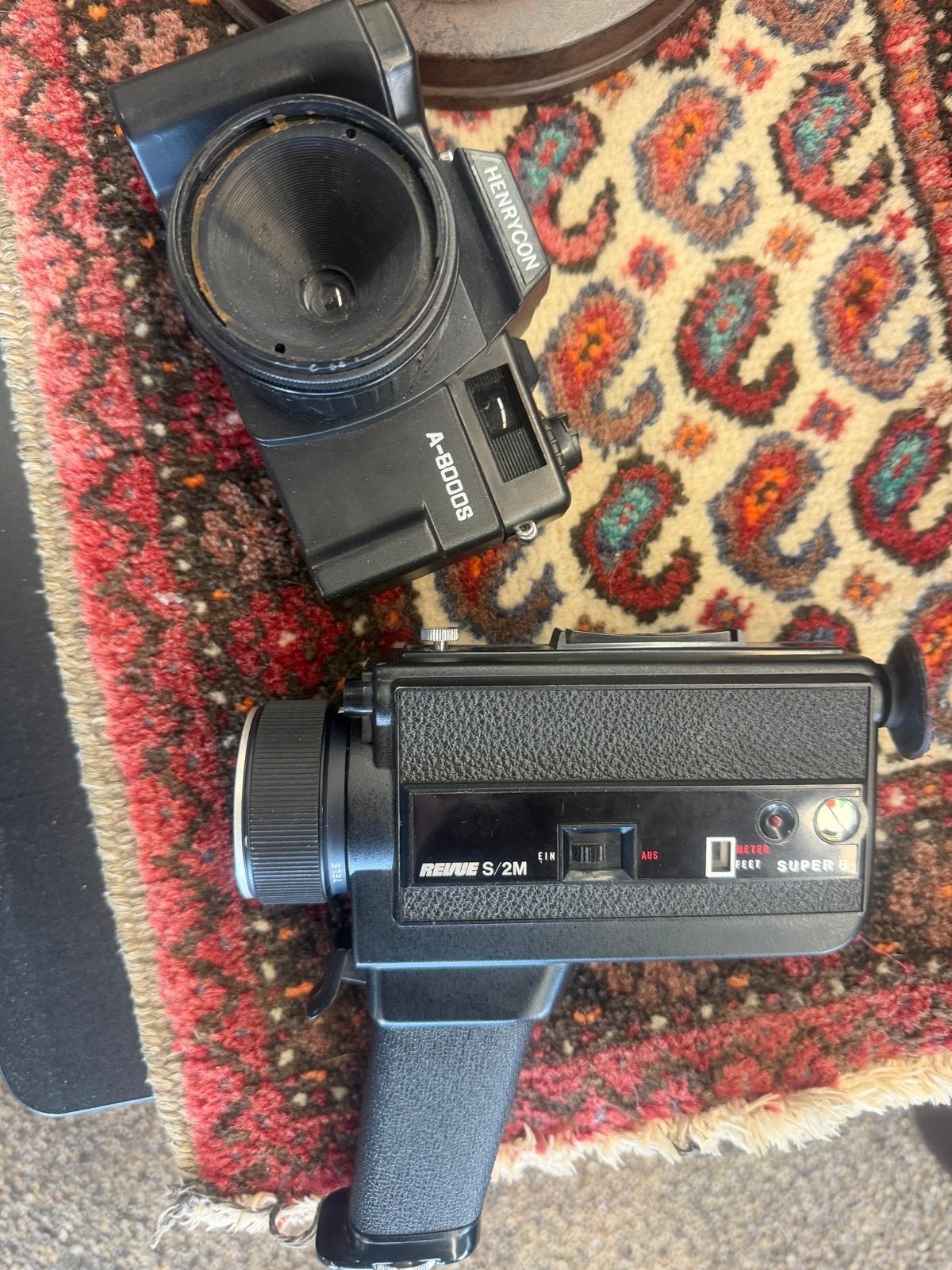 Vintage Henrycon A-8000S en Revue S/2M Super 8 Camera's, Ophalen of Verzenden, Niet werkend, Spiegelreflex, Overige Merken