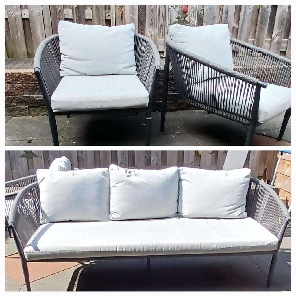 Kirkenes loungeset Jysk - 2 stoelen en 1 bank, Tuin en Terras, Ophalen, 5 zitplaatsen, Gebruikt, Loungeset