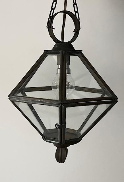 Vintage Franse koperen hal lamp met helder glas