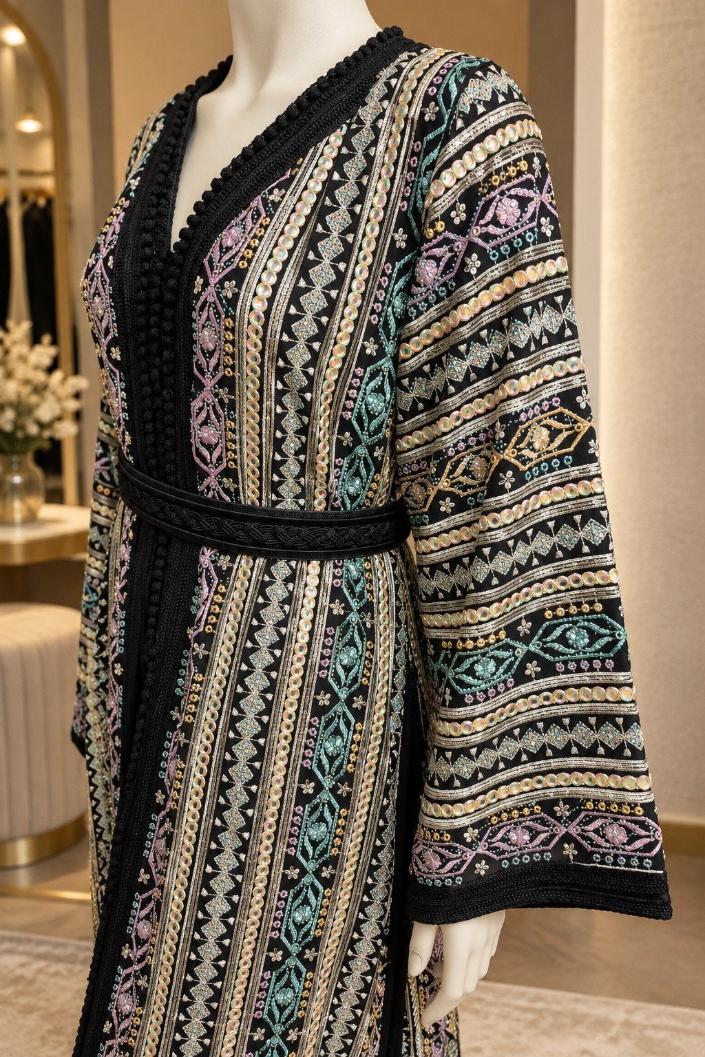 Elegante Marokkaanse Takshita van Sari Stof, Meerkleurig, Maat 42/44 (L), Ophalen of Verzenden, Zo goed als nieuw