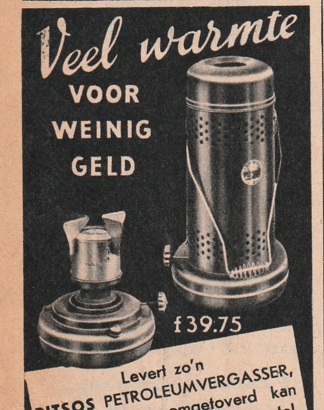 Retro reclame 1954 Pitsos petroleum vergasser kooktoestel, Verzamelen, Verzenden, Overige typen