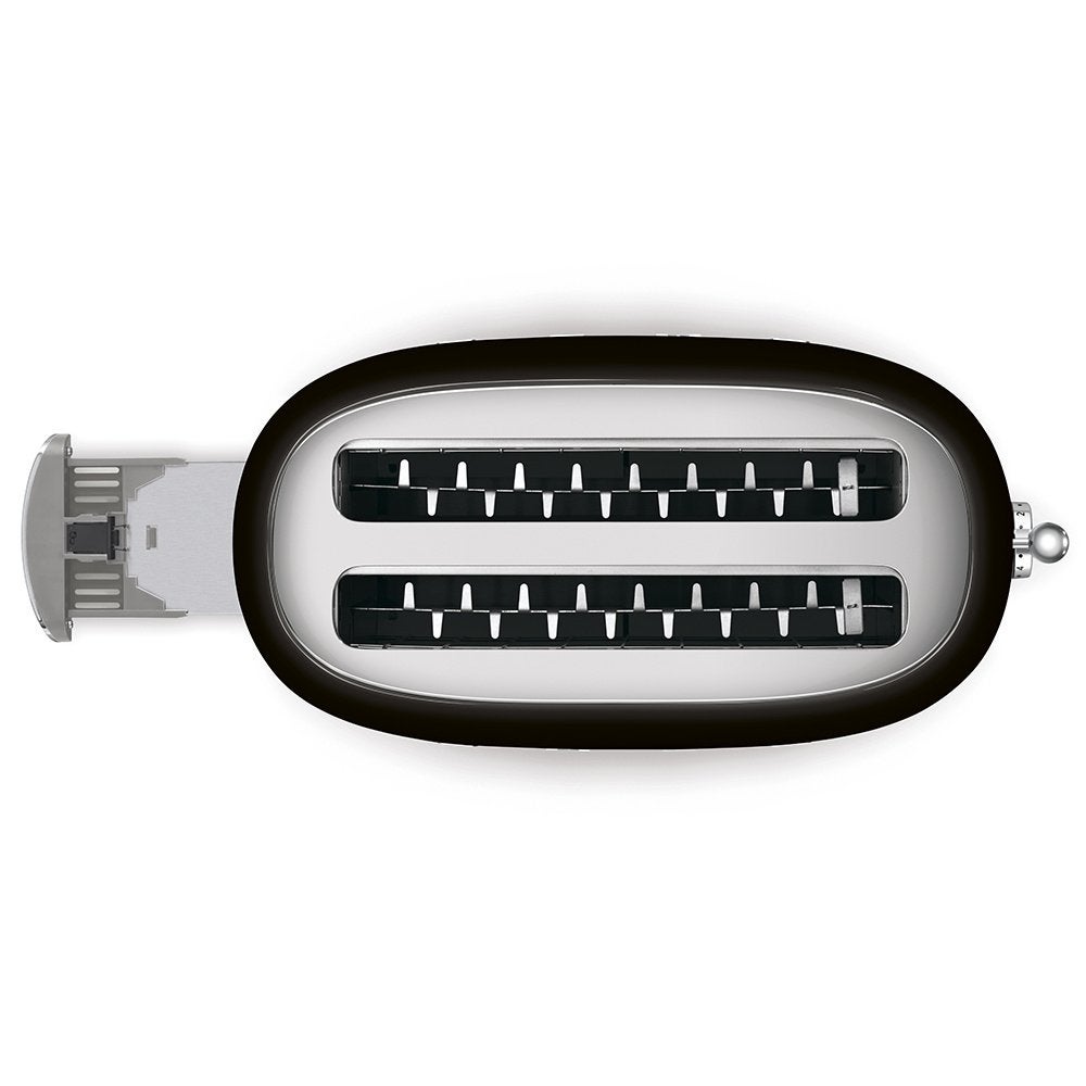 SMEG TSF02BLEU broodrooster 2x4 zwart - Retourdeal, Witgoed en Apparatuur, Broodroosters, Info@mystore.nl, Nieuw, Uitneembare kruimellade