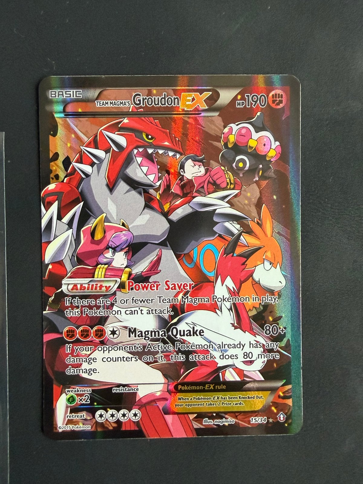 Team Magma's Groudon EX Pokémon kaart (15/34), Verzenden, Zo goed als nieuw, Losse kaart, Foil