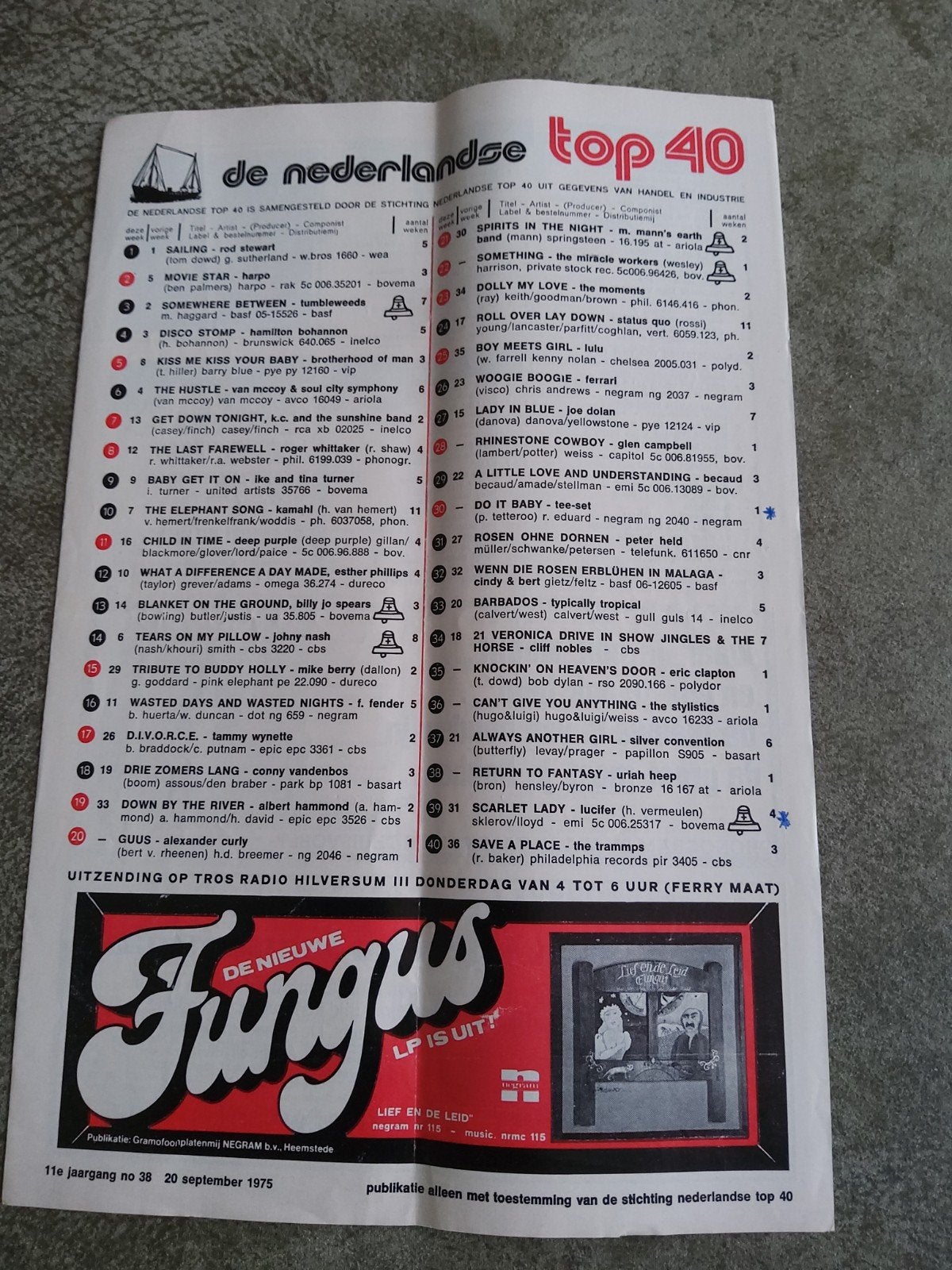 Veronica top 40:  20  sept  1975, Ophalen of Verzenden, Zo goed als nieuw, Boek, Tijdschrift of Artikel