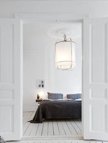 hanglamp linnen met bamboe, Huis en Inrichting, Ophalen, Zo goed als nieuw, E27 (groot)