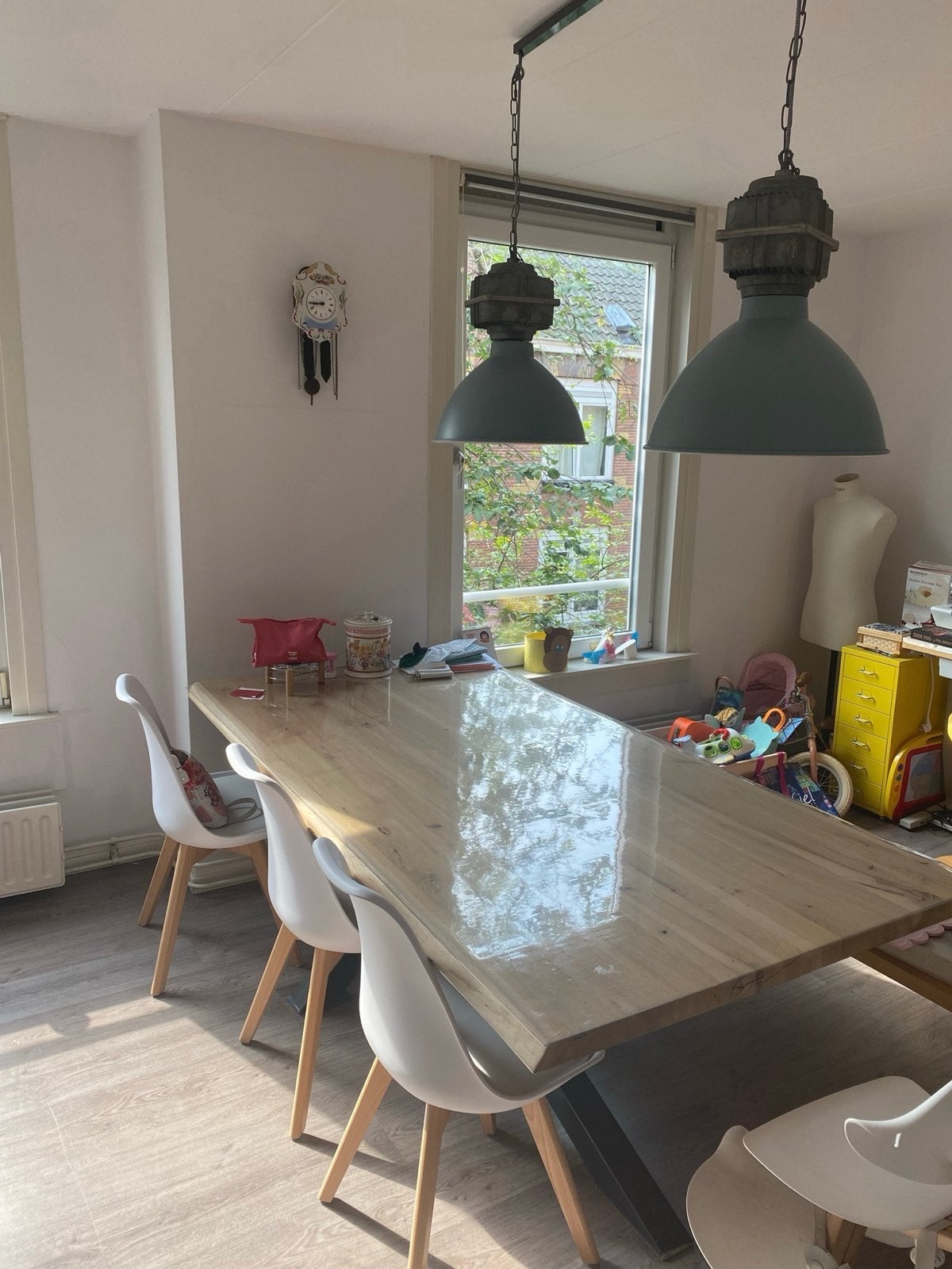 Eikenhouten eettafel 100x200cm met bankje - Meneer van Hout, Ophalen, Gebruikt, Eikenhout, 50 tot 100 cm