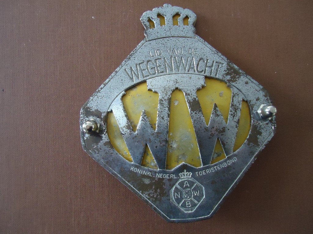 Oldtimer jaren 50 groot orgineel Wegenwacht Schild 2 delig, Verzenden, Gebruikt