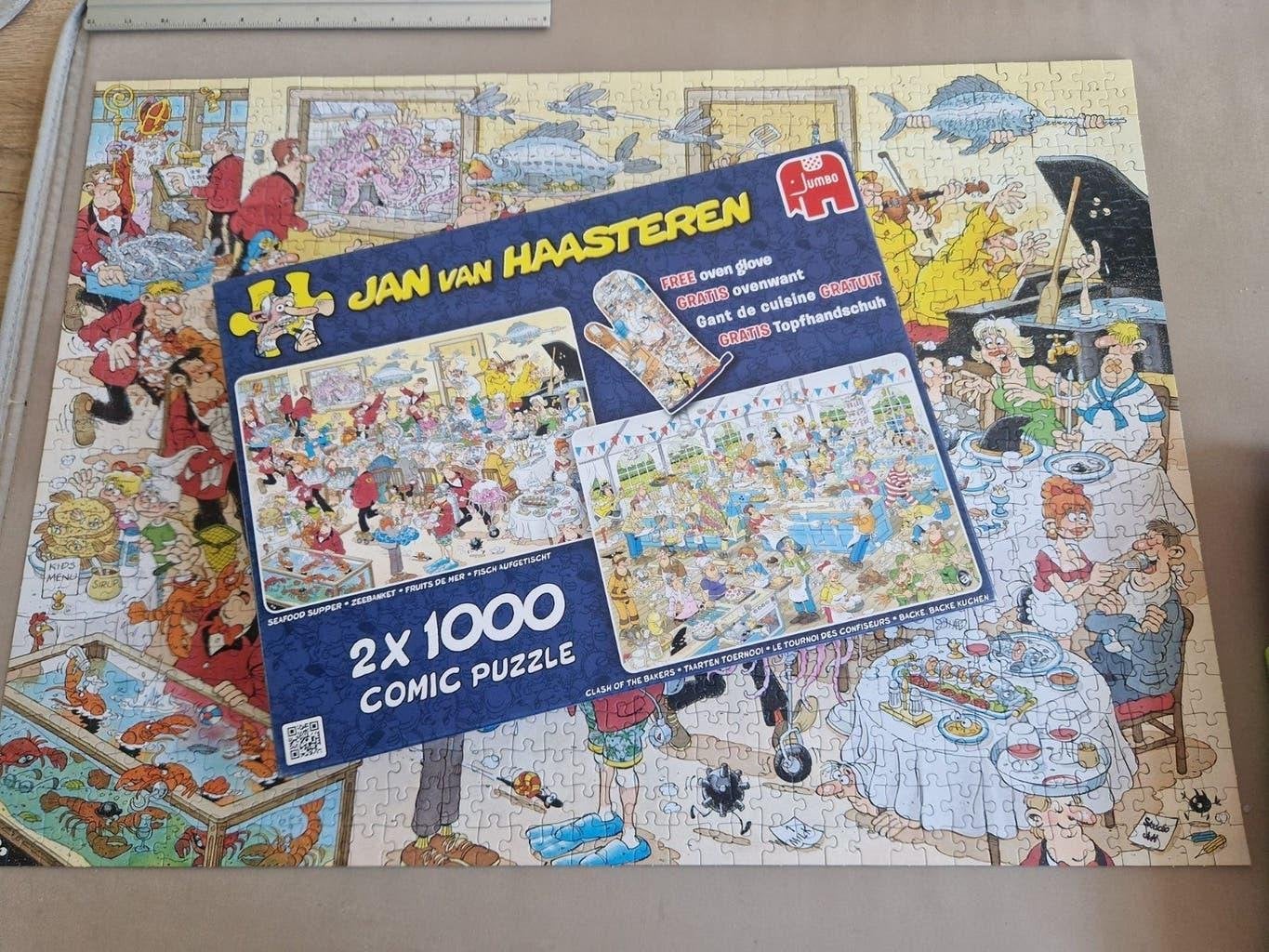 Jan van Haasteren : 2x 1000 : Zeebanket + Taarten Toernooi, Ophalen of Verzenden, Meer dan 1500 stukjes, Gebruikt
