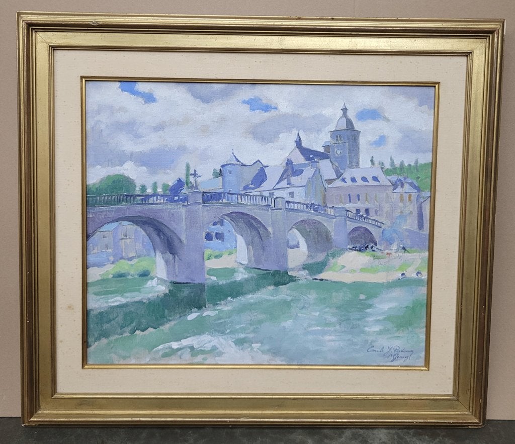 Emile PATOUX, de oude brug over de Lot te Saint-Géniez, Antiek en Kunst, Kunst | Schilderijen | Klassiek, Doek, Impressionistisch