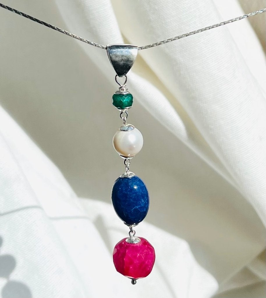 Hanger Liefde, echt zilver, Smaragd, Parel, Saffier, Robijn, Met edelsteen, Overige voorstellingen, Nieuw, Ophalen of Verzenden