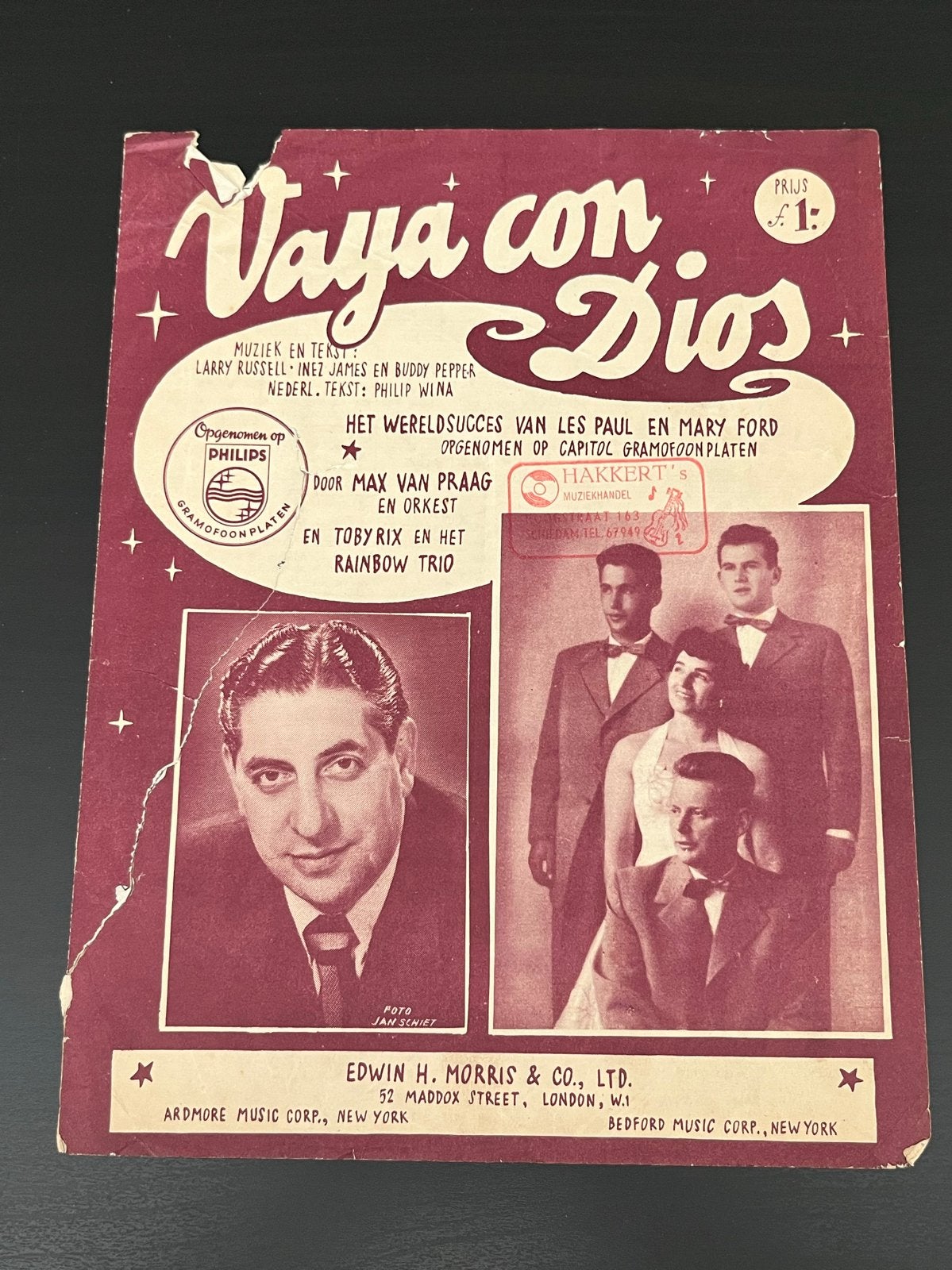 Vaya Con Dios - Vintage bladmuziek (1953), Gebruikt, Overige soorten, Ophalen of Verzenden, Accordeon