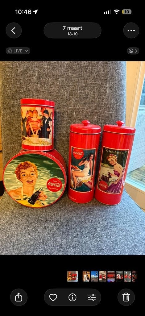 Set van 4 vintage Coca-Cola blikken - decoratief en uniek, Ophalen of Verzenden, Zo goed als nieuw, Overige, Overige merken