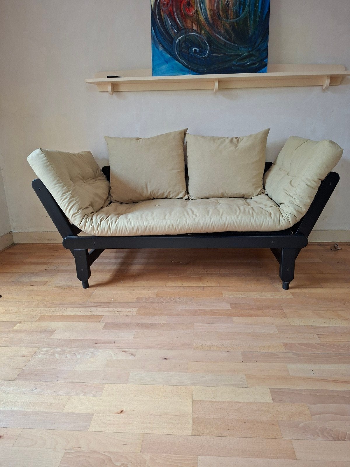 Beat zwarte futonbank/slaapbank van Karup Design, Ophalen, Hout, Gebruikt, 150 tot 200 cm