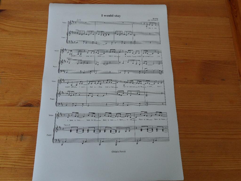 I would stay - krezip - arr. Mario previti, Muziek en Instrumenten, Bladmuziek, Zang, Nieuw, Ophalen of Verzenden, Artiest of Componist